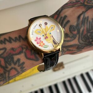 Betsey Johnson Gold and Black Giraffe Watch Leather